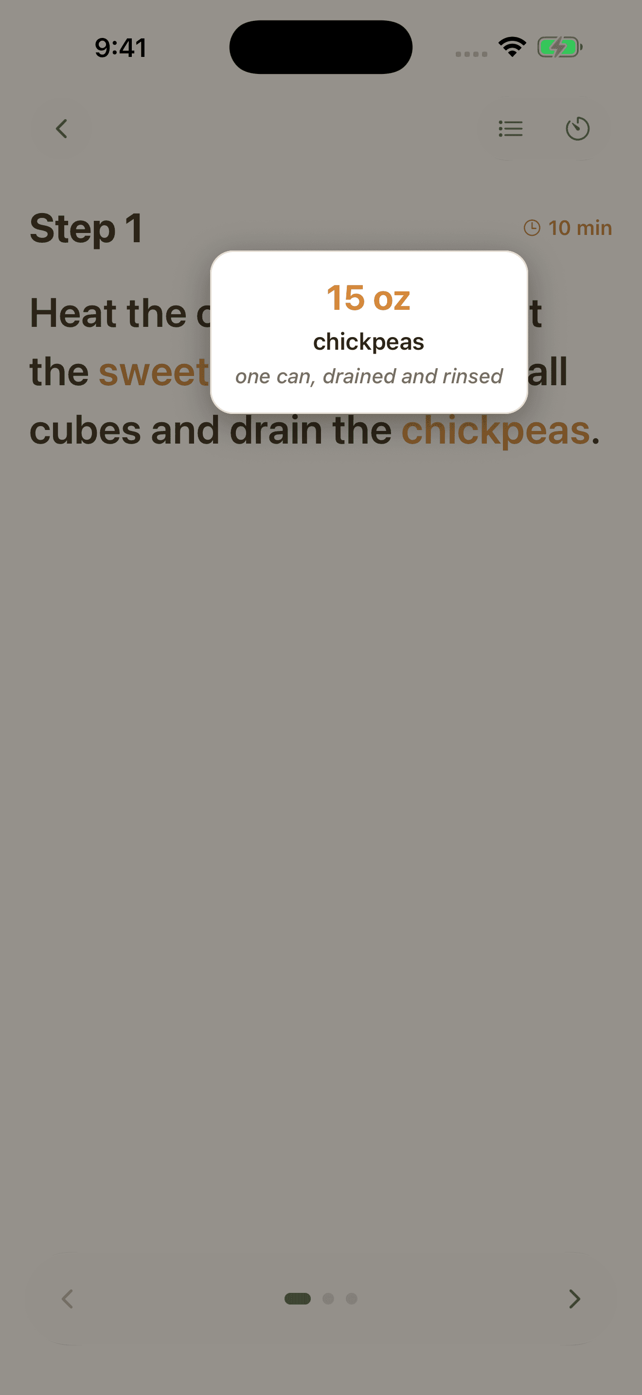 Suppa cook mode with the ingredient measurement popup open